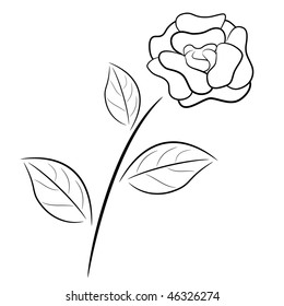 Abstract black and white rose in outline drawing style.