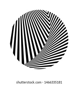 Abstract black and white round background. Optical illusion of distorted surface. Twisted stripes in circle. Stylized 3d surface. Vector illustration. Great for wall art, poster, advertisement, banner