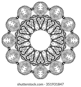 Abstract black and white round  ornament  . Mandala. Abstract background. Design for adult coloring book page.