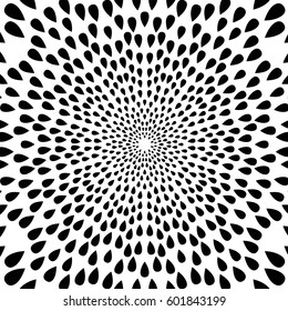 Abstract black and white  round ornament with drops. Vector art