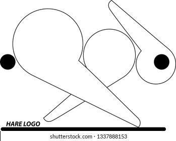 Abstract black and white running rabbit. Vector illustration. Logo.