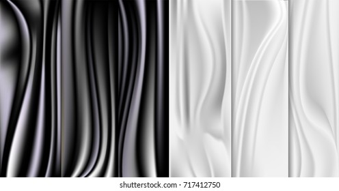 Abstract black and white satin background.  Creased cloth for fashion.