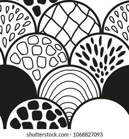 Abstract black and white scales doodle seamless pattern