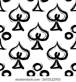 Abstract black and white seamless background of playing card suits