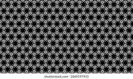 Abstract Black and White Seamless Background with Geometric Line Texture, Minimal Oriental Style Vector Wallpaper and Modern Tile Pattern Design for Interior and Decorative Use