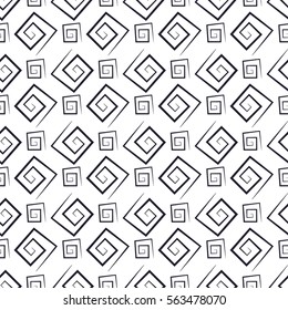 Abstract black and white seamless background, repeating texture of square spirals, vector illustration.
