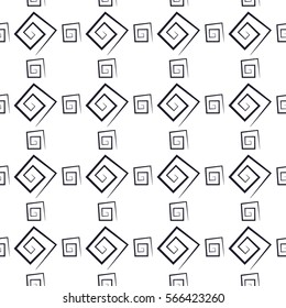 Abstract black and white seamless background, repeating texture of square spirals, vector illustration.