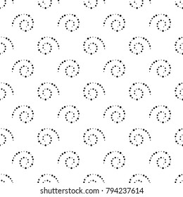 Abstract black and white seamless background with dotted spirals, repeating texture with halftone effect, vector illustration.