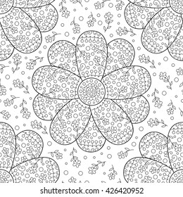 Abstract black and white seamless flower pattern. Cute monochrome flower background.