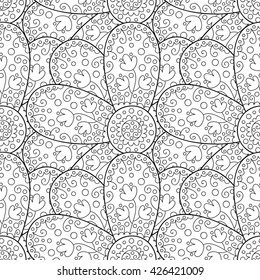 Abstract black and white seamless flower pattern. Cute monochrome flower background.