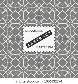 Abstract black and white seamless pattern. Monochrome geometric linear background with label of the postage-stamp shape. Isolated elements