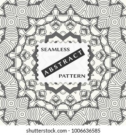 Abstract black and white seamless pattern. Monochrome geometric linear background with label of the postage-stamp shape. Isolated elements