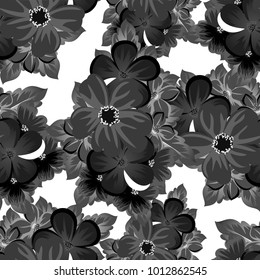 abstract black and white seamless pattern of flowers. For design of cards, invitations, greeting birthday, party, wedding, Valentine's day. On textiles, Wallpaper. Vector illustration.