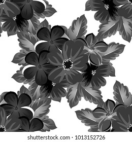 abstract black and white seamless pattern of flowers. For design of cards, invitations, greeting birthday, party, wedding, Valentine's day. On textiles, Wallpaper. Vector illustration.