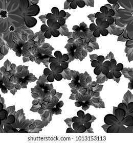abstract black and white seamless pattern of flowers. For design of cards, invitations, greeting birthday, party, wedding, Valentine's day. On textiles, Wallpaper. Vector illustration.