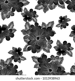 abstract black and white seamless pattern of flowers. For design of cards, invitations, greeting birthday, party, wedding, Valentine's day. On textiles, Wallpaper. Vector illustration.