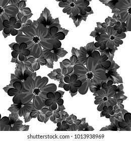 abstract black and white seamless pattern of flowers. For design of cards, invitations, greeting birthday, party, wedding, Valentine's day. On textiles, Wallpaper. Vector illustration.