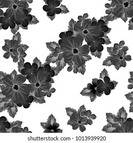 abstract black and white seamless pattern of flowers. For design of cards, invitations, greeting birthday, party, wedding, Valentine's day. On textiles, Wallpaper. Vector illustration.