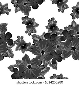 abstract black and white seamless pattern of flowers. For design of cards, invitations, greeting birthday, party, wedding, Valentine's day. On textiles, Wallpaper. Vector illustration.