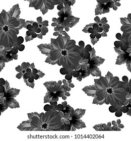 abstract black and white seamless pattern of flowers. For design of cards, invitations, greeting birthday, party, wedding, Valentine's day. On textiles, Wallpaper. Vector illustration.