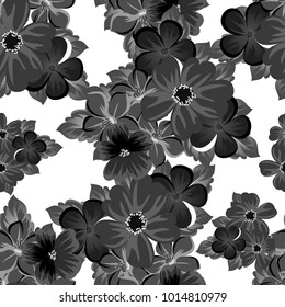 abstract black and white seamless pattern of flowers. For design of cards, invitations, greeting birthday, party, wedding, Valentine's day. On textiles, Wallpaper. Vector illustration.