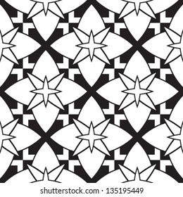 Abstract black and white seamless pattern, vector geometric ornament