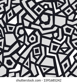Abstract black and white seamless pattern with hand drawn various shapes. Contemporary monochrome geometric background for print, design, fabric. Vector illustration