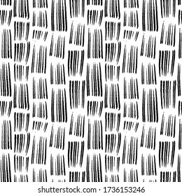 Abstract black and white seamless pattern. Brush lines. Hand drawn illustration for wallpaper, fabric, textile.