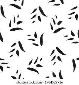 Abstract black and white seamless pattern with leaves silhouettes.