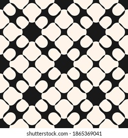 Abstract black and white seamless pattern. Simple vector texture with curved shapes, mesh, net, weave. Stylish monochrome geometrical background. Repeatable design for decoration, print, embossing 