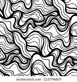 Abstract black and white seamless pattern with wavy lines