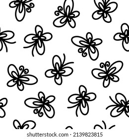 abstract black and white seamless pattern of black butterflies, background, stripes, insects. hand drawn abstract background from lines. Hand drawn ink drawing and texture. Vector illustration 