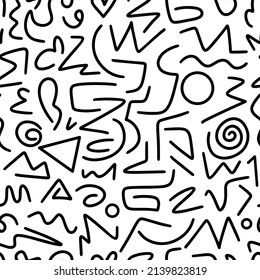 abstract black and white seamless pattern of black lines, background, stripes, circles, doodle spirals. hand drawn abstract background from lines. Hand drawn ink drawing and texture