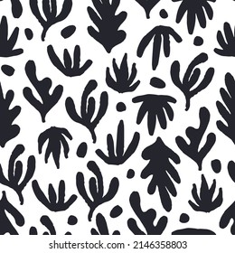 Abstract black and white seamless pattern, abstract floral digital vector background. Fun contemporary modern repeating background. 