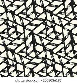 Abstractas patrón sin fisuras en blanco y negro. Textura de arte Urbana con Formas caóticas, triángulos, líneas, rayas. Fondo de Vector de estilo de graffiti monocromo. Diseño simple de la repetición para la impresión, la decoración azulejos