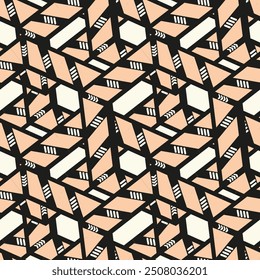Abstract black and white seamless pattern. Urban art texture with chaotic shapes, triangles, lines, stripes. Monochrome graffiti style vector background. Simple repeat design for tileable print, decor