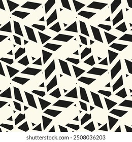 Abstract black and white seamless pattern. Urban art texture with chaotic shapes, triangles, lines, stripes. Monochrome graffiti style vector background. Simple repeat design for tileable print, decor