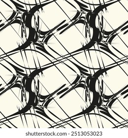 Abstract black and white seamless pattern. Urban art texture with chaotic shapes, triangles, lines, stripes. Monochrome graffiti style vector background. Simple repeat design for tileable print, decor