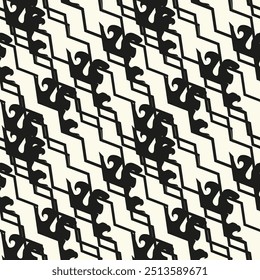 Abstract black and white seamless pattern. Urban art texture with chaotic shapes, triangles, lines, stripes. Monochrome graffiti style vector background. Simple repeat design for tileable print, decor