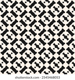 Abstract black and white seamless pattern. Vector monochrome geometric texture with curved shapes, grid, checkered surface. Simple modular background. Repeating design for decor, print, textile, cover