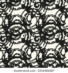 Abstract black and white seamless pattern. Urban art texture with chaotic shapes. Monochrome graffiti style vector background. Simple repeat design for tileable print, decor