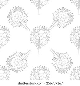 Abstract black and white seamless pattern with floral background