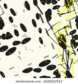 Abstract black and white seamless pattern. Urban art texture with chaotic shapes, triangles, lines, stripes. Monochrome graffiti style vector background. Simple repeat design for tileable print, decor