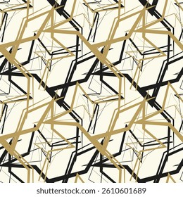 Abstract black and white seamless pattern. Urban art texture with chaotic shapes, triangles, lines, stripes. Monochrome graffiti style vector background. Simple repeat design for tileable print, decor
