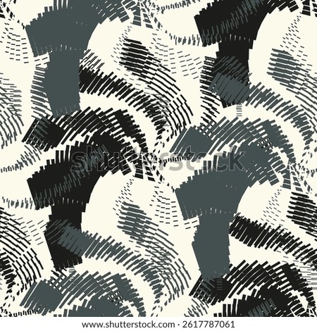 Abstract black and white seamless pattern. Urban art texture with chaotic shapes, triangles, lines, stripes. Monochrome graffiti style vector background. Simple repeat design for tileable print, decor