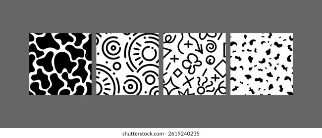 Abstract Black and White Seamless Patterns Geometric, Organic, Modern Designs