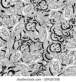 Abstract black and white seamless psychedelic pattern.