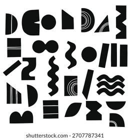 Abstractas collage de Formas en blanco y negro. Composición geométrica moderna con varias formas orgánicas y geométricas. Arte contemporáneo, estética minimalista.