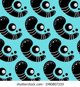 Abstract black and white shapes on blue background