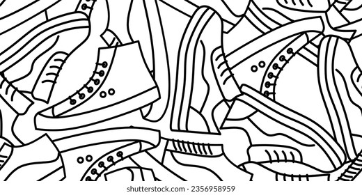 abstract black white shoes seamless pattern